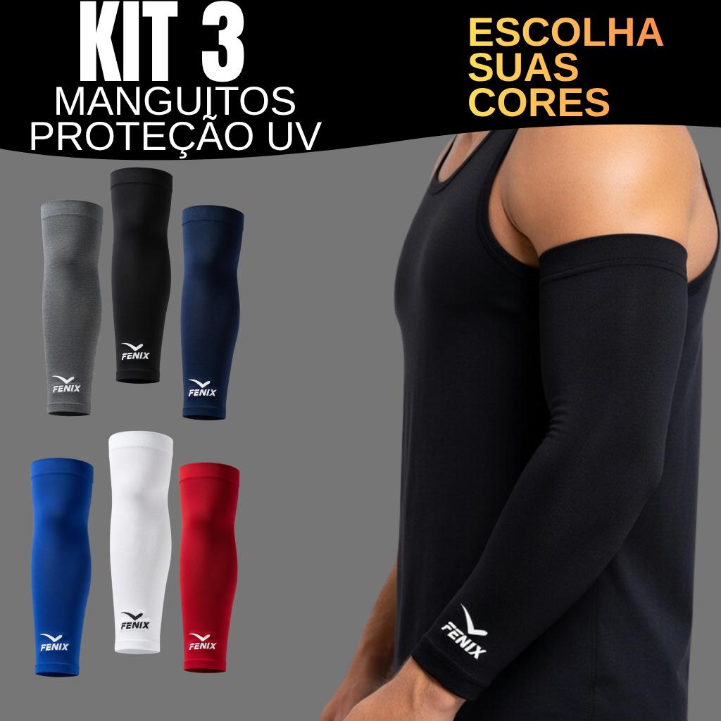 Kit 3 Par Manguito Térmico Proteção Solar UV50+ Segunda Pele uv unissex Manga Longa de Braço