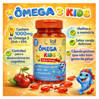 Ômega 3 Kids Sabor Cereja 120 Cápsulas DHA EPA Infantil Cérebro Imunidade