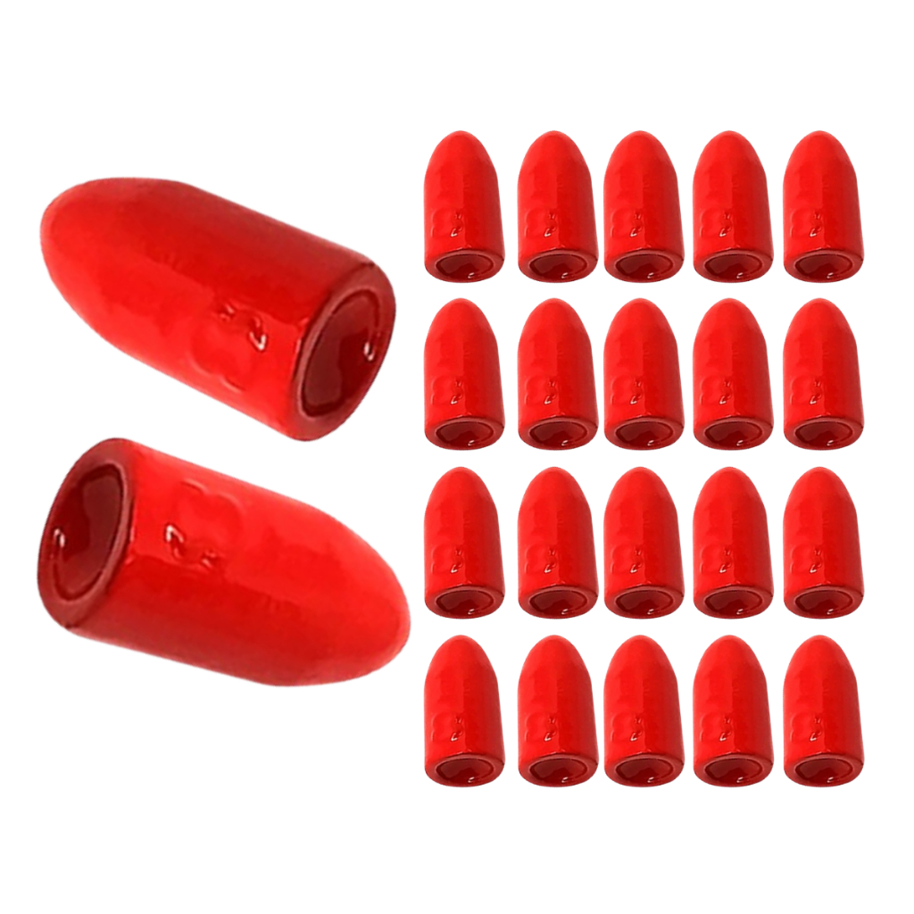 Kit 10 Chumbo Bullet Bala Vermelho Pesca Texas Rig Flórida Carolina Isca Artificial Soft Chumbada