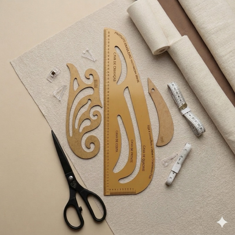 Kit Réguas Profissionais Para Modelagem: Régua 6 em 1 + Curva Francesa 1118 e 1198