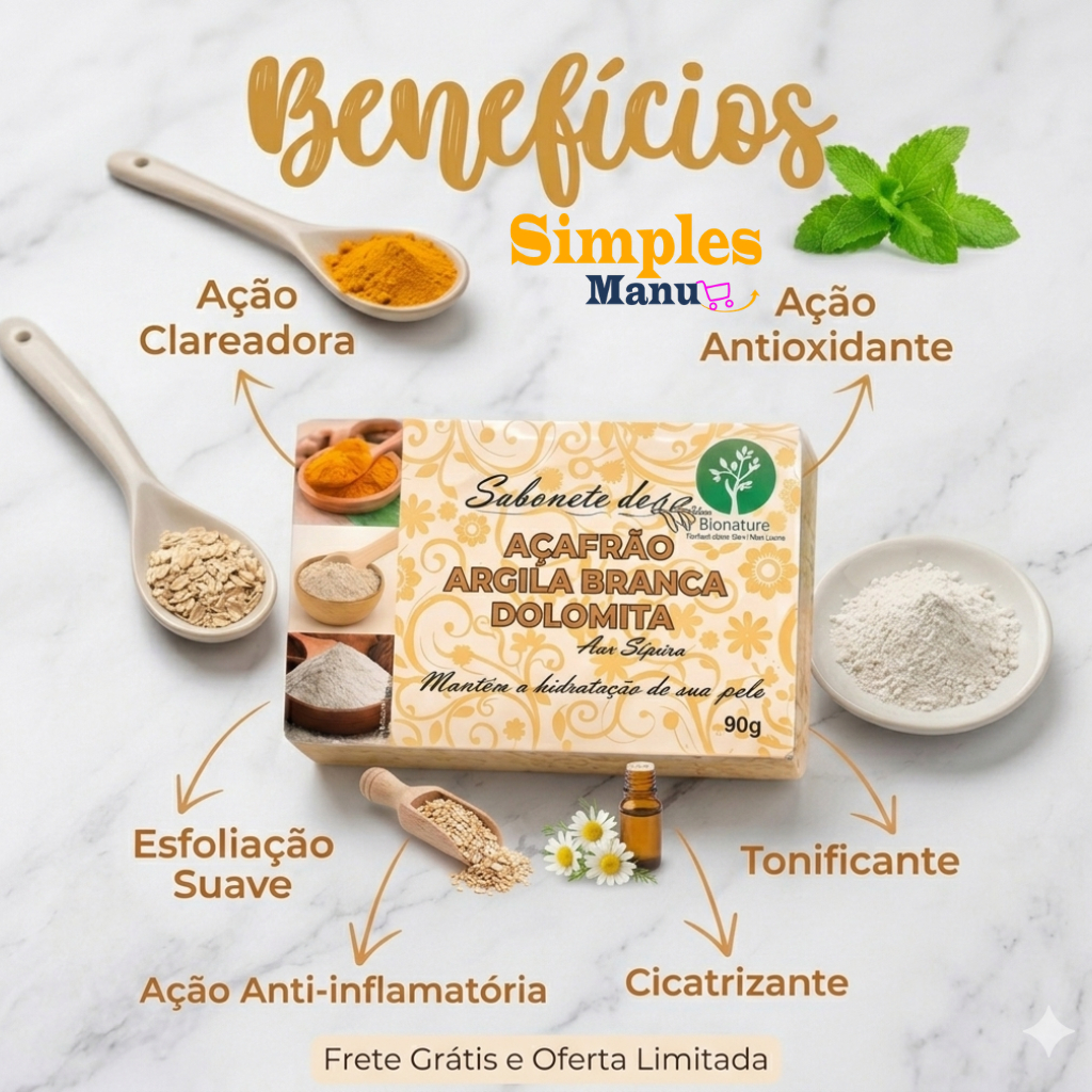 Sabonete Clareador Dolomita e Açafrão Axilas Virilha Pós-Depilação Anti Manchas Esfoliante Bionature