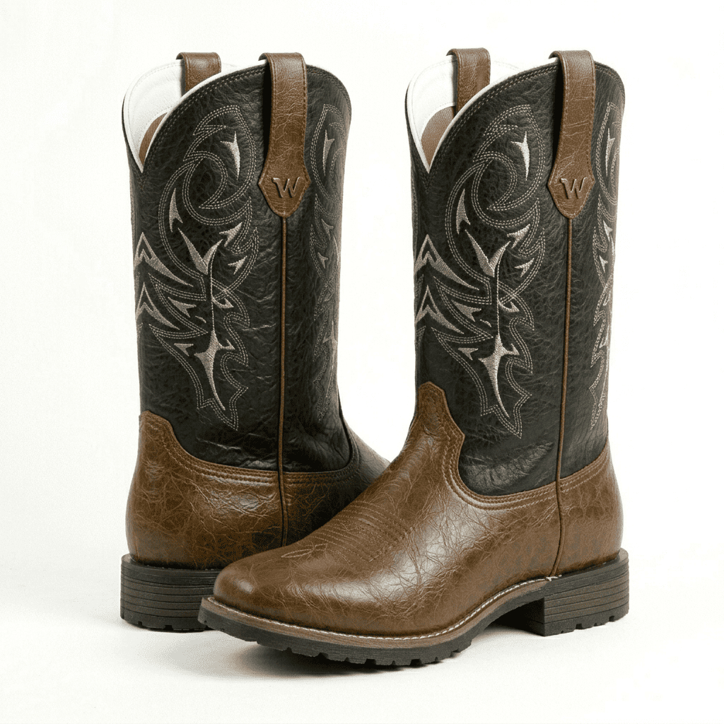 Bota Texana Masculina Country Bordada Bico Quadrado Cano Alto Resistente Trabalho Rodeio Cavalgada