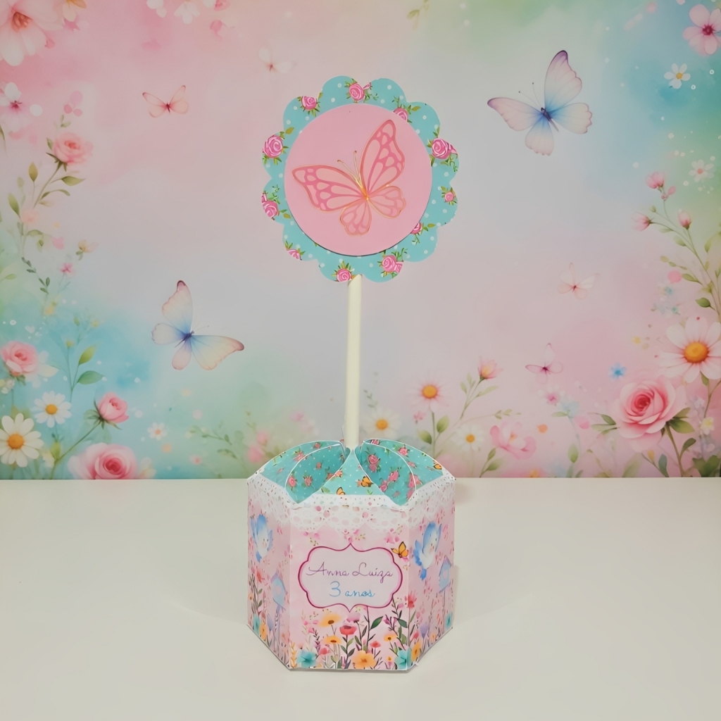 Pegue e Monte / Centro de Mesa Personalizado P - Jardim Encantado - Caixa Sextavada Festa Aniversário infantil