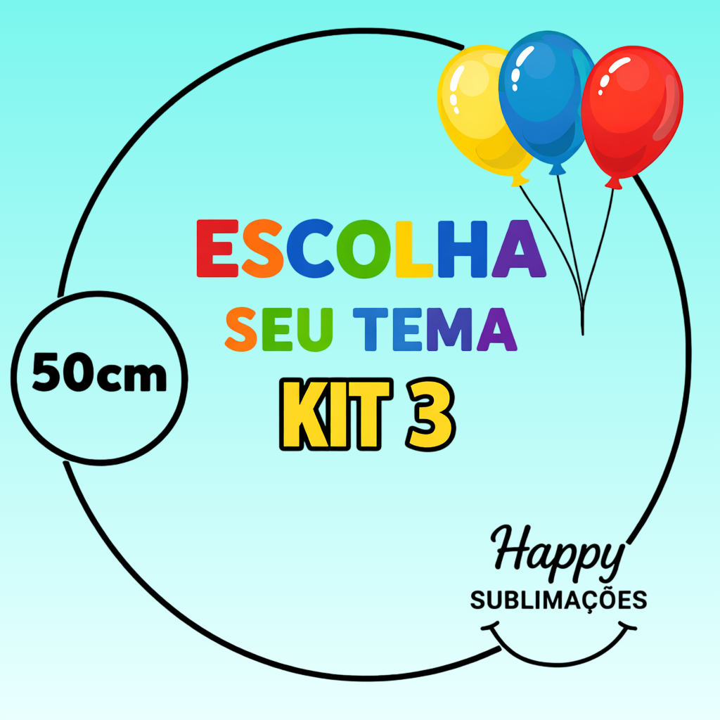 Kit 3 Painéis Festa Na Mesa 50x50 Escolha Seu Tema Tecido Sublimado Alta Resolução Elástico na Borda