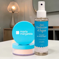 Kit 2 Produtos Maria Margarida Pó Solto de Tapioca + Fixador de Maquiagem + Esponja Brinde