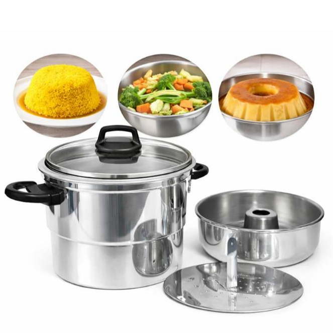 Panela Multiuso 3 em 1 Cuscuzeira Pudim No Banho Maria Legumes Vapor Aluminio Polido PROMOÇÃO
