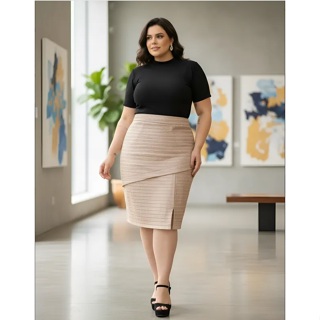 Saia Midi com Elastano, Moda Elegante Plus Evangélica. em Oferta na Shopee