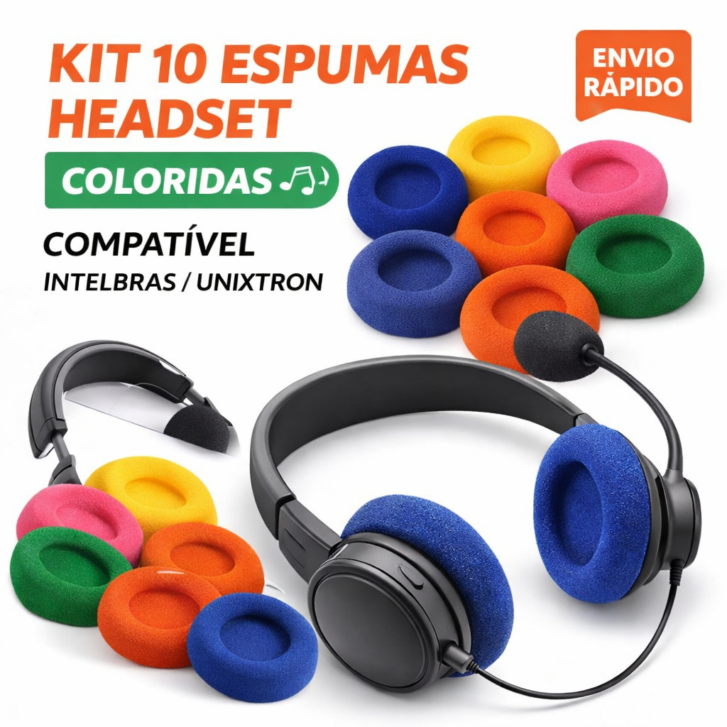 Espuma Headset Intelbras Auricular Fone Almofada Reposição Kit 10 Unixtron Colorido