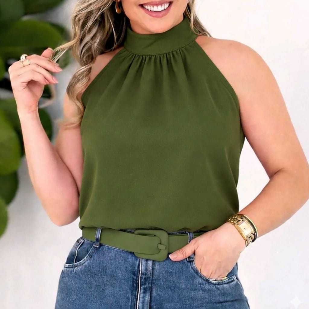blusa Regata feminina  Gola alta com amarração nas costas