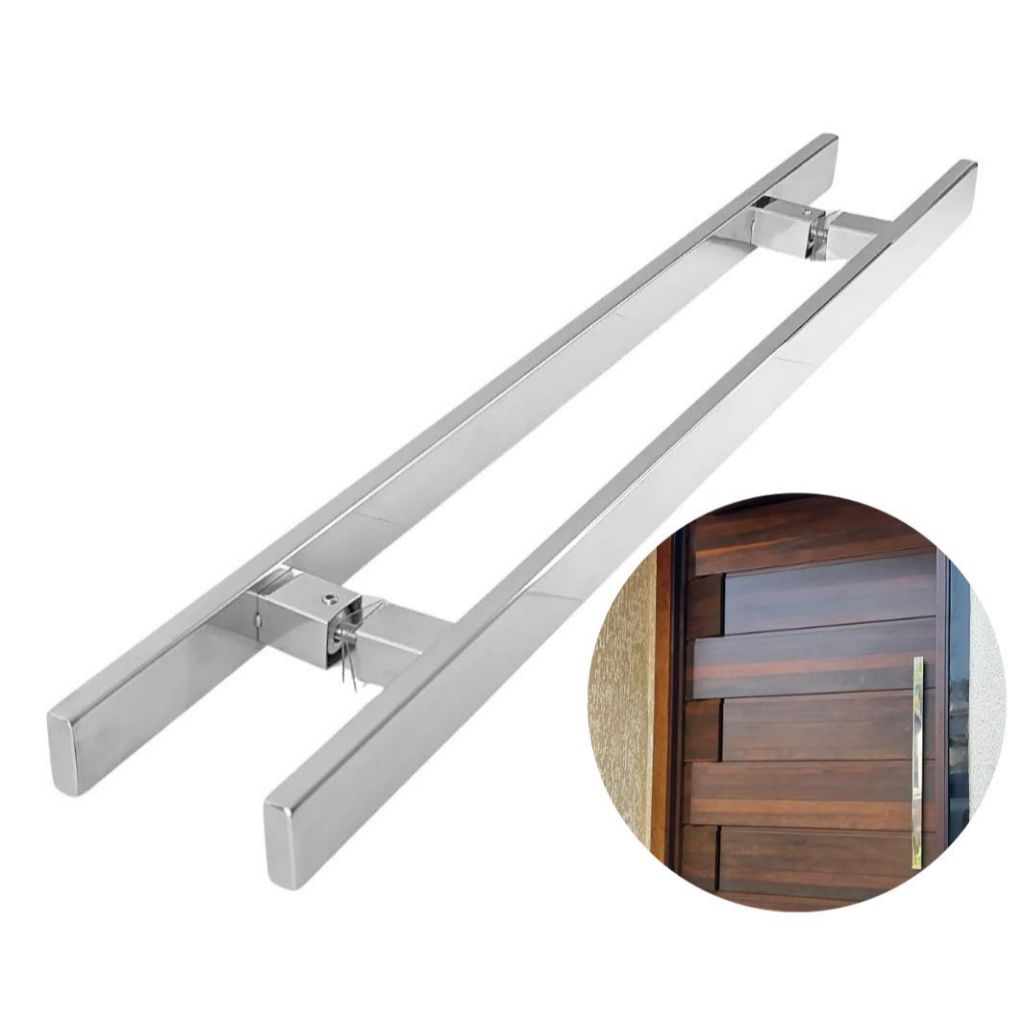 Puxador Inox Duplo 60cm Para Porta Madeira Vidro Alumínio Pivotante em Oferta na Shopee