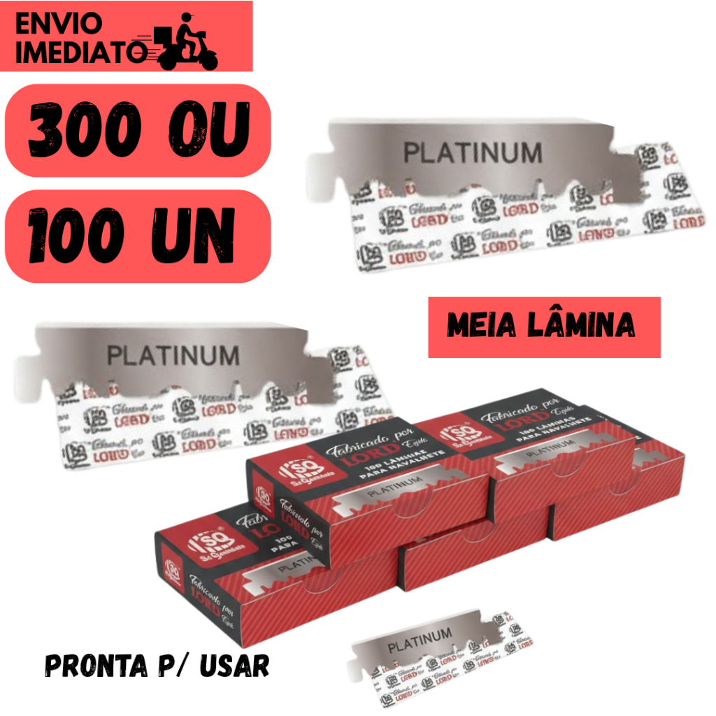 Kits 300 ou 100 Meia Lâmina Lord Platinum Egito Para Navalhete Profissional Barbeiros  Barbearias