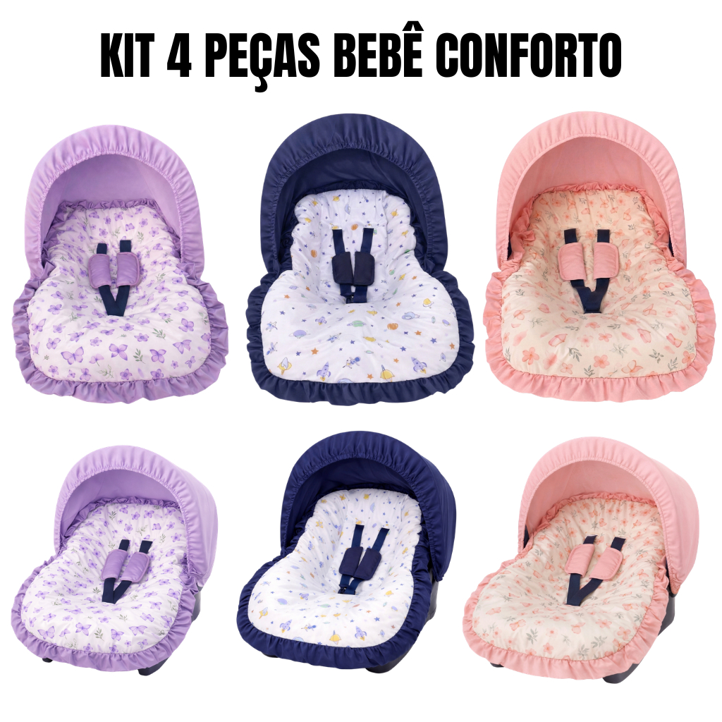 Kit Capa Bebê Conforto 4 Peças Tamanho Universal Estampado Completo Menino Menina