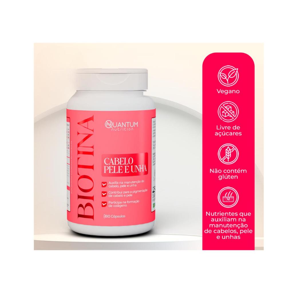 Kit 1-3 Biotina 60 Cáps Quantum Fortalecimento Cabelos Unhas Pele em Oferta na Shopee