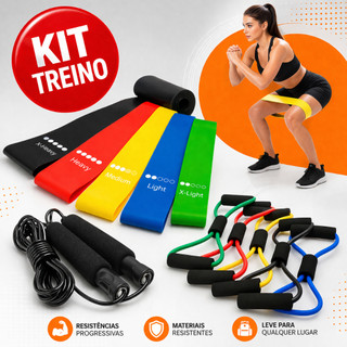 Kit Treine Em Casa Completo Elástico Extensor Cross Tube + Kit com 5 Faixa + Corda de Pul…