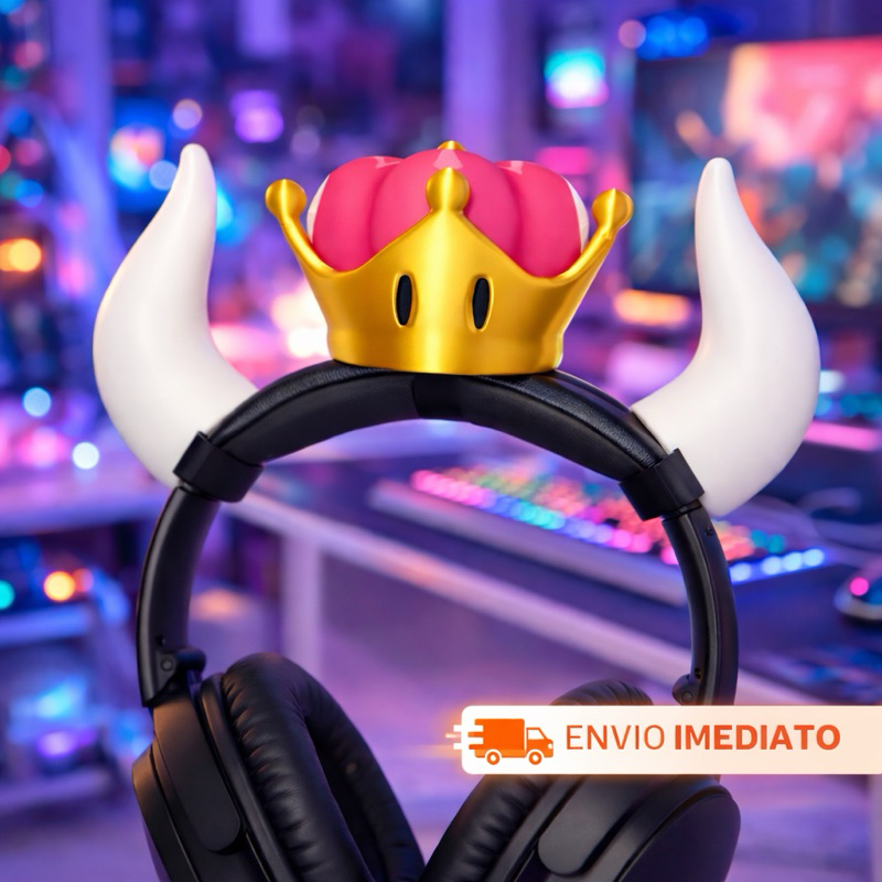 Acessório Gamer para Headset Coroa Bowsette e Chifre Super Mario Enfeite Fone