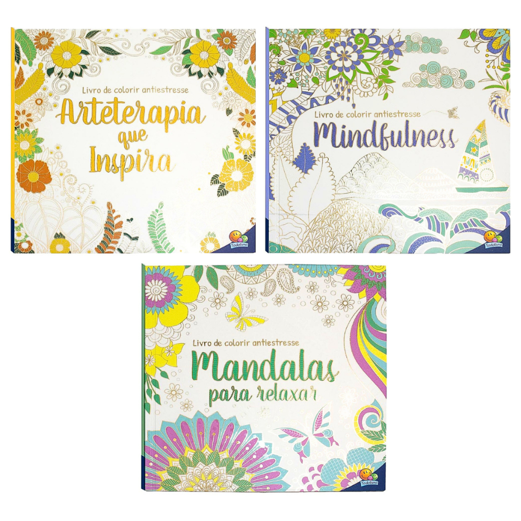Kit ArteTerapia AntiEstresse | 3 Livros | Colorir Para Adultos - Graça e Inspiração em Oferta na Shopee