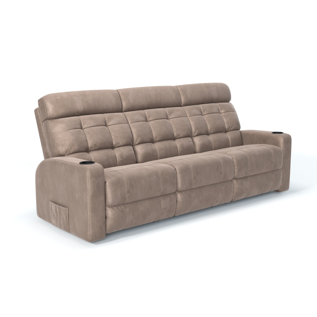 Sofá 3 Lugares Reclinável Elétrico com Massageador Linha Cinema em Tecido Suede com Braço