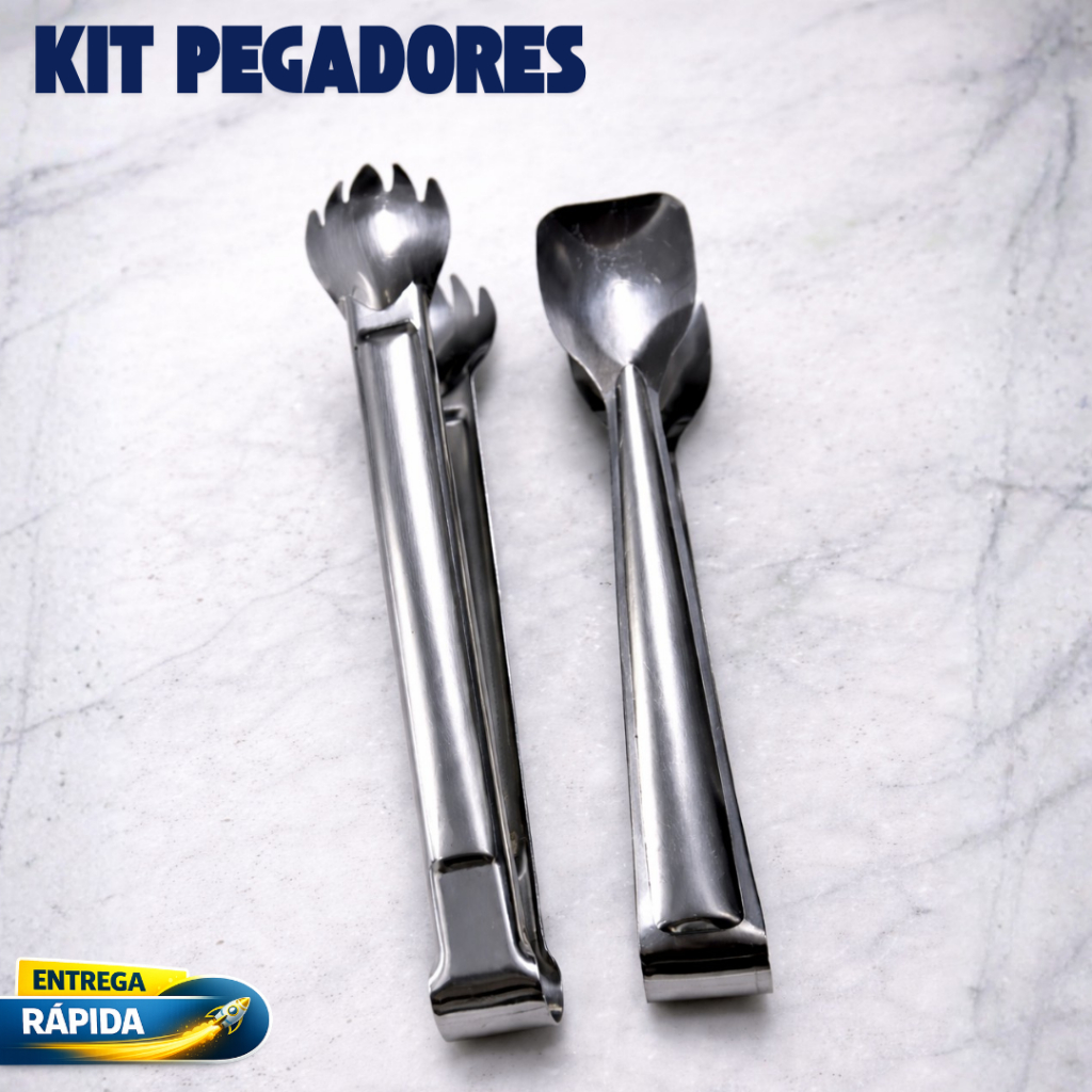 Kit Pegador Inox 18cm Gelo e Frios 2 unidades Pinça Cozinha Salada Churrasco