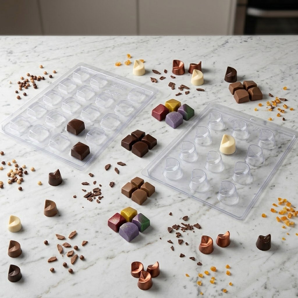 Kit 2 Formas para Chocolate BWB Simples S/ Silicone Bombom Detalhado + Bombom Chanfrado