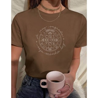 Camiseta Feminina Babylook Medalha de São Bento Religião Católica 100% Algodão Varias Cores em Oferta na Shopee