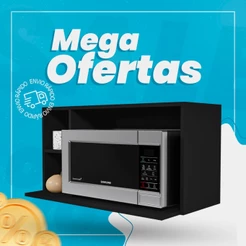 Suporte Microondas Aéreo 81cm com Nicho Adega Miami Preto - Lumil