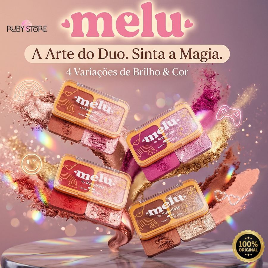 Paleta Duo Blush e Iluminador Ruby Rose Melu - Maquiagem Facial Profissional