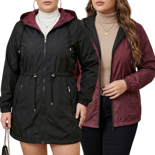Jaqueta Parka Dupla Face Plus Size Sobretudo Feminino 2 Em 1 Premium Quentinha Casaco De Frio