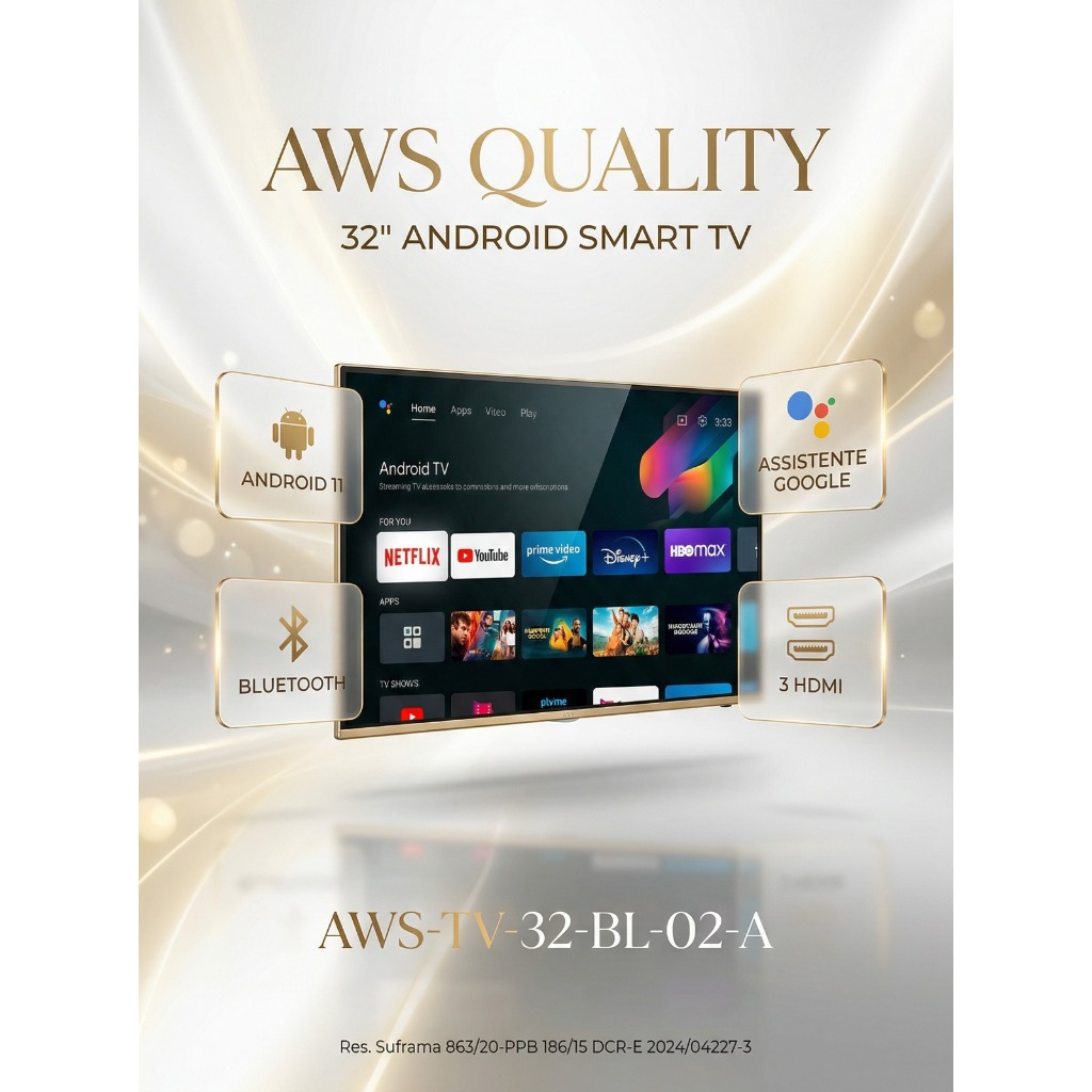Smart TV AIWA 32” Android Borda Infinita AWS-TV-32-BL-02-A