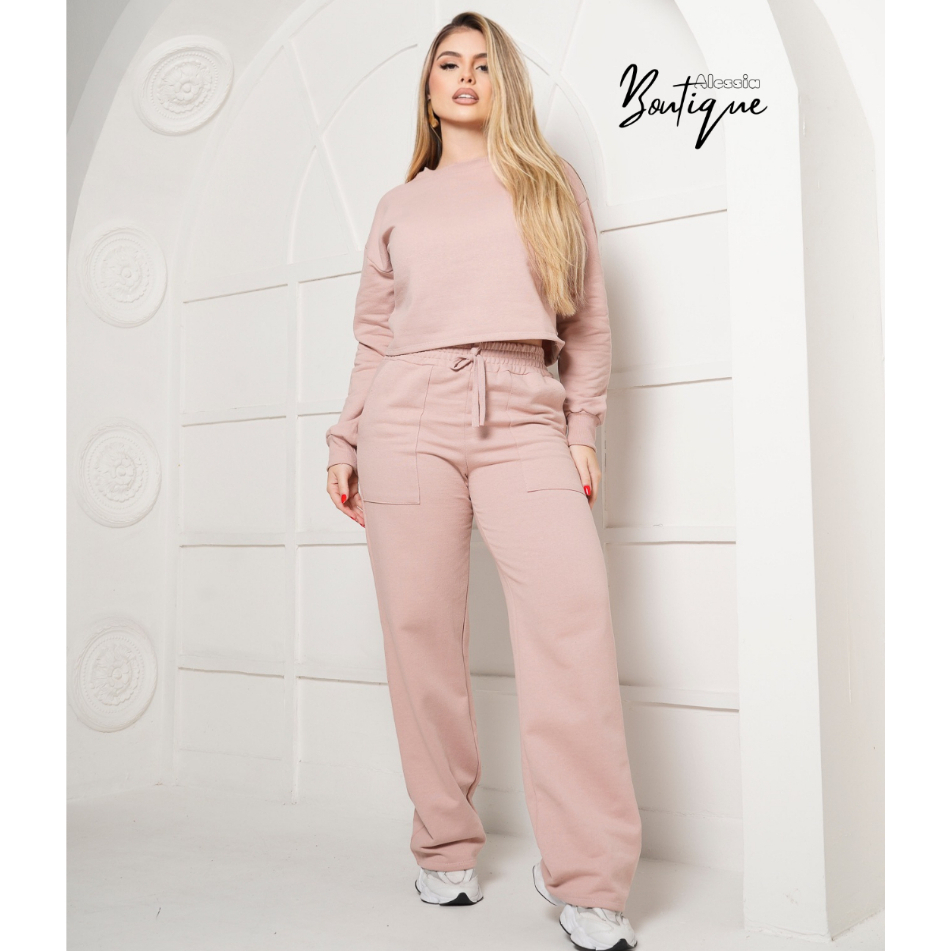 BLUSA E CALÇA PANTALONA CONJUNTO MOLETOM FELPADO ELEGANTE
