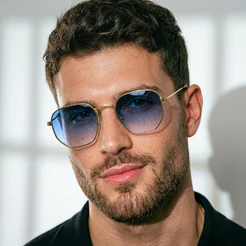 Oculos de Sol Azul Degrade Dourado Premium Original Classico Blogueira uv400 Feminino Masculino