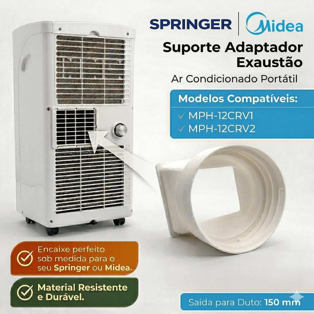 Suporte Conector Exaustão para Ar Condicionado Portátil Springer Midea MPH-12CRV1, MPH-12CRV2