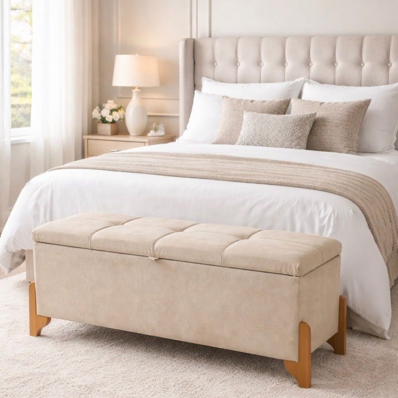 Recamier Baú 120cm Estofado Decorativo Puff Banco com Baú Organizador Elegante