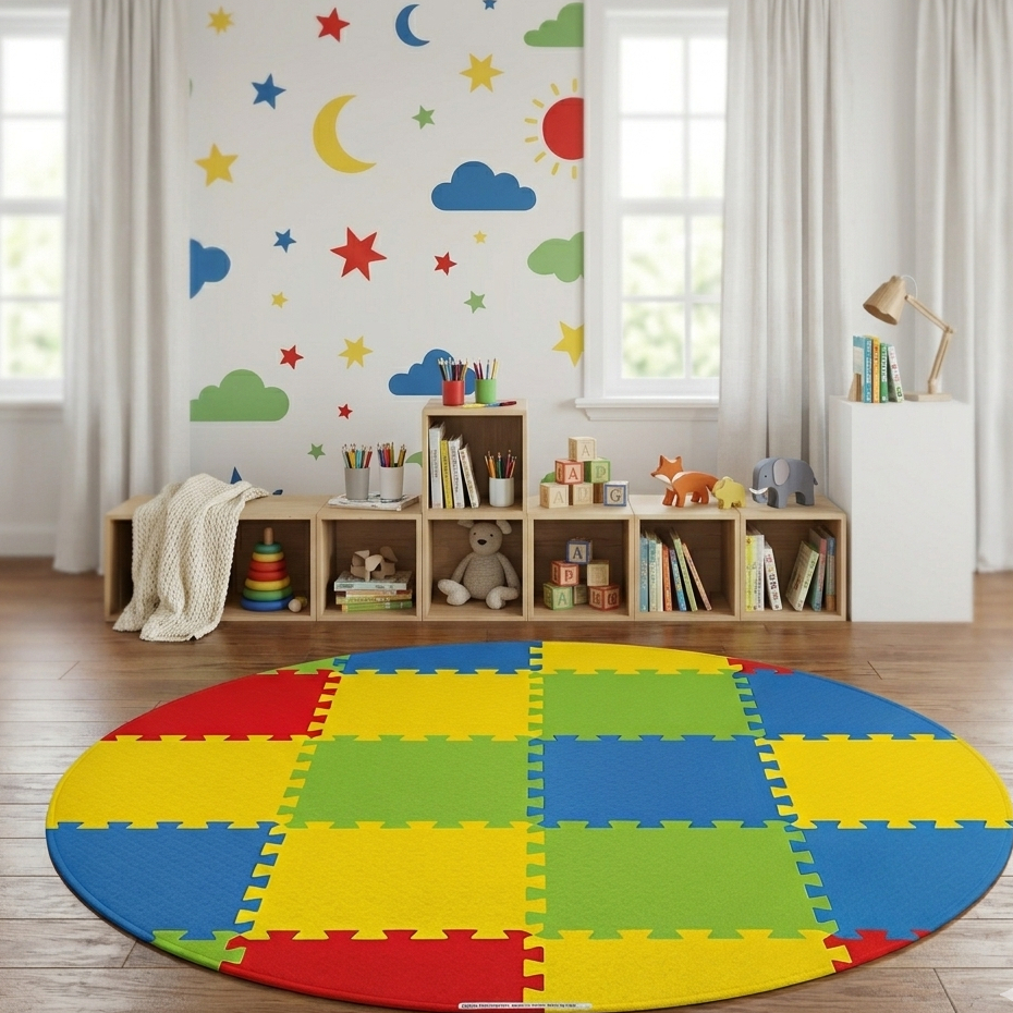 Tapete Redondo Infantil Decorativo Emborrachado Tatame Colorido EVA Antiderrapante 140x140 Lançamento