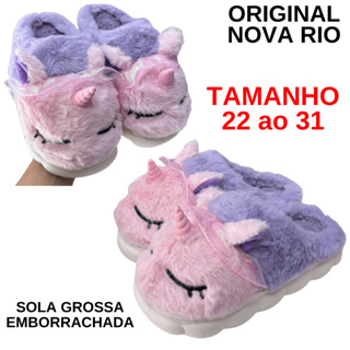 Pantufa Inverno Infantil e Bebê Unicórnio Roxo 3d Sola Antiderrapante Menina Chinelo de Quarto Tamanho 22 ao 31 em Oferta na Shopee