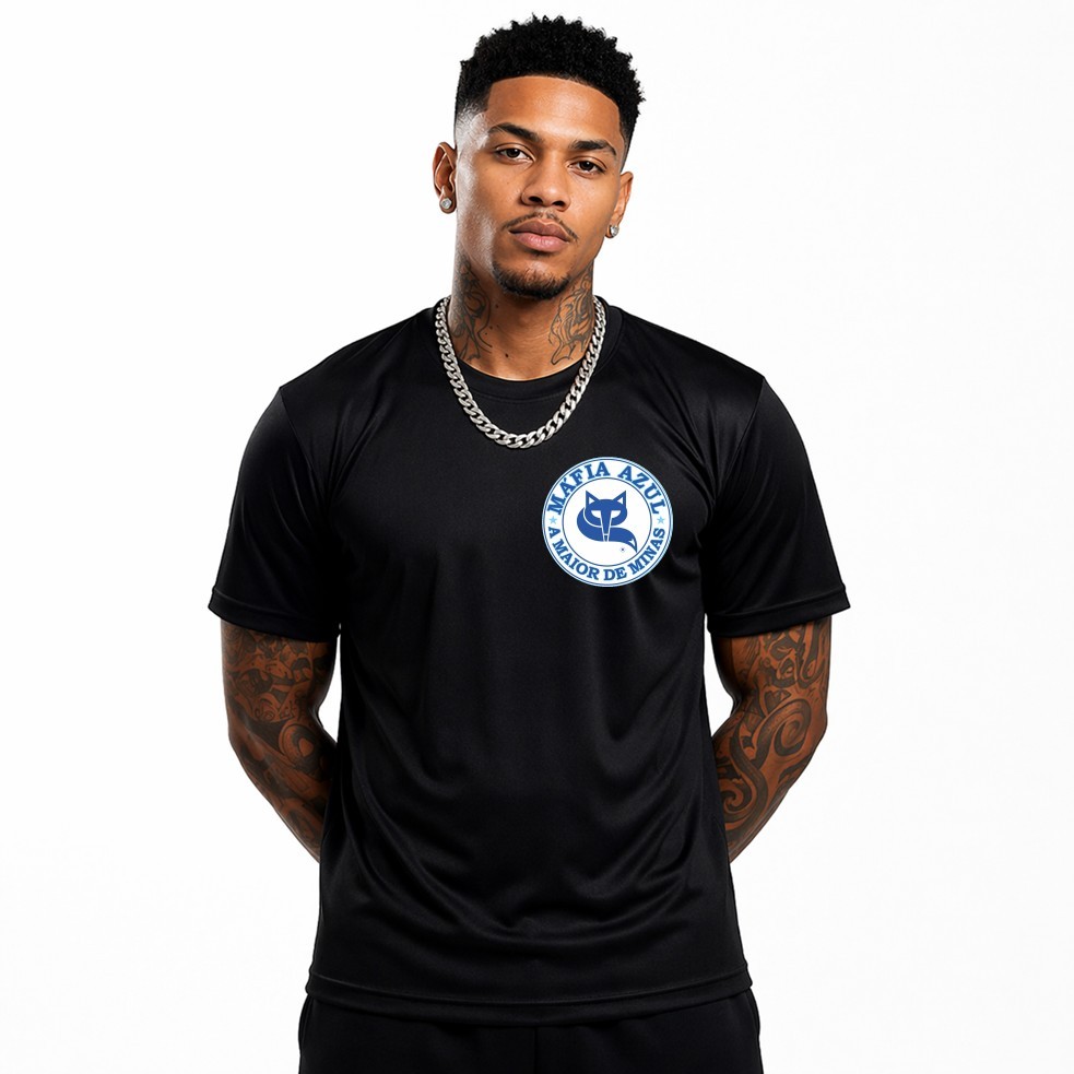 Camisa Camiseta Masculina Dry Fit Torcida MÁFIA AZUL Academia Futebol Treino Básica CASUAL SLIM