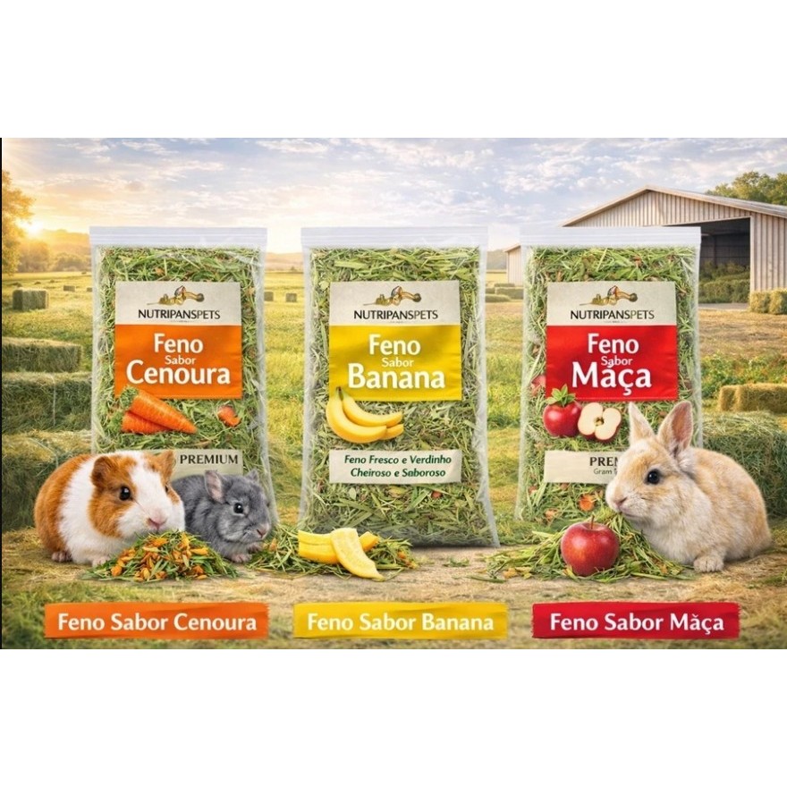 Kit 3 x 100gr Feno Premium Sabores Select Maça Cenoura Banana