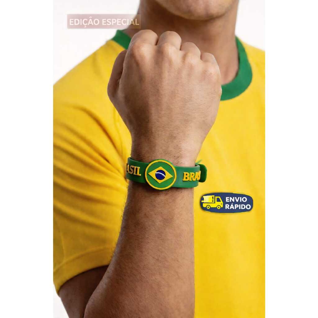 Pulseira Emborrachada Ajustável Unissex Torcida Seleção Brasileira