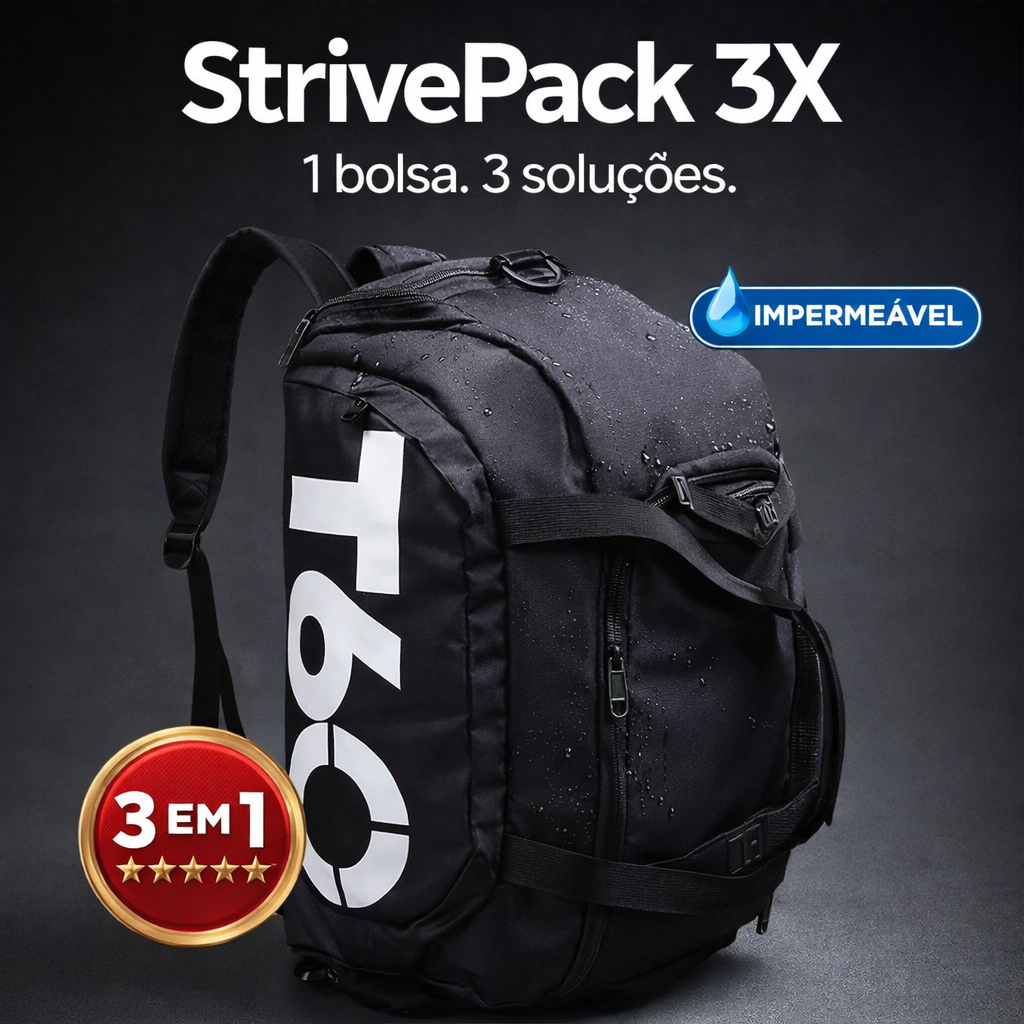 Bolsa Mochila Esportiva 3 em 1 Impermeável Masculina Grande Academia Viagem StrivePack 3X