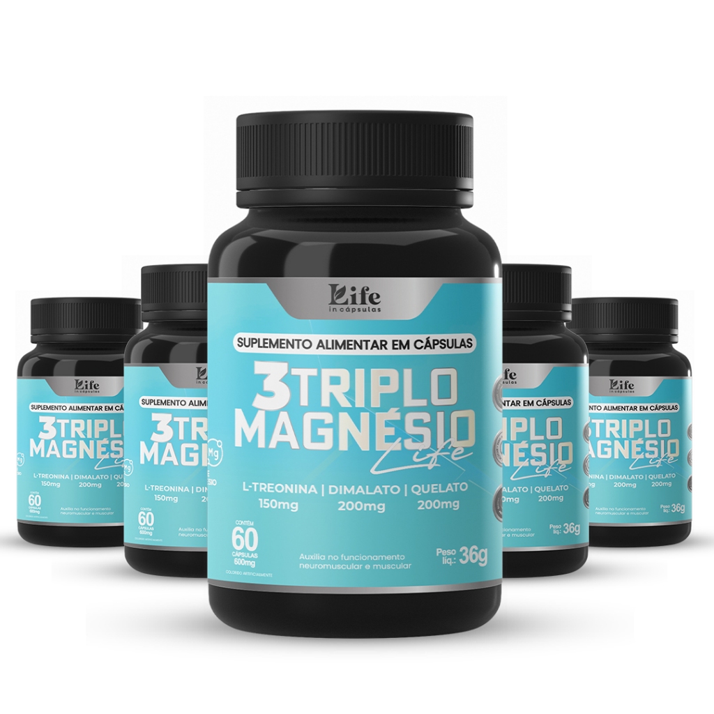Leve 5 Pague 3 Un Triplo 3 Magnésio - 300 Cápsulas - Quelato Dimalato L-Treonato. Envio Imediato