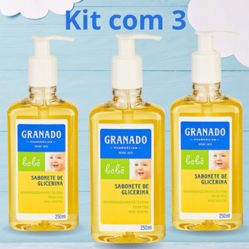 KIT 3 Sabonete Líquido Glicerina Granado Bebê Glicerina 250ml Infantil Suave Hidratante