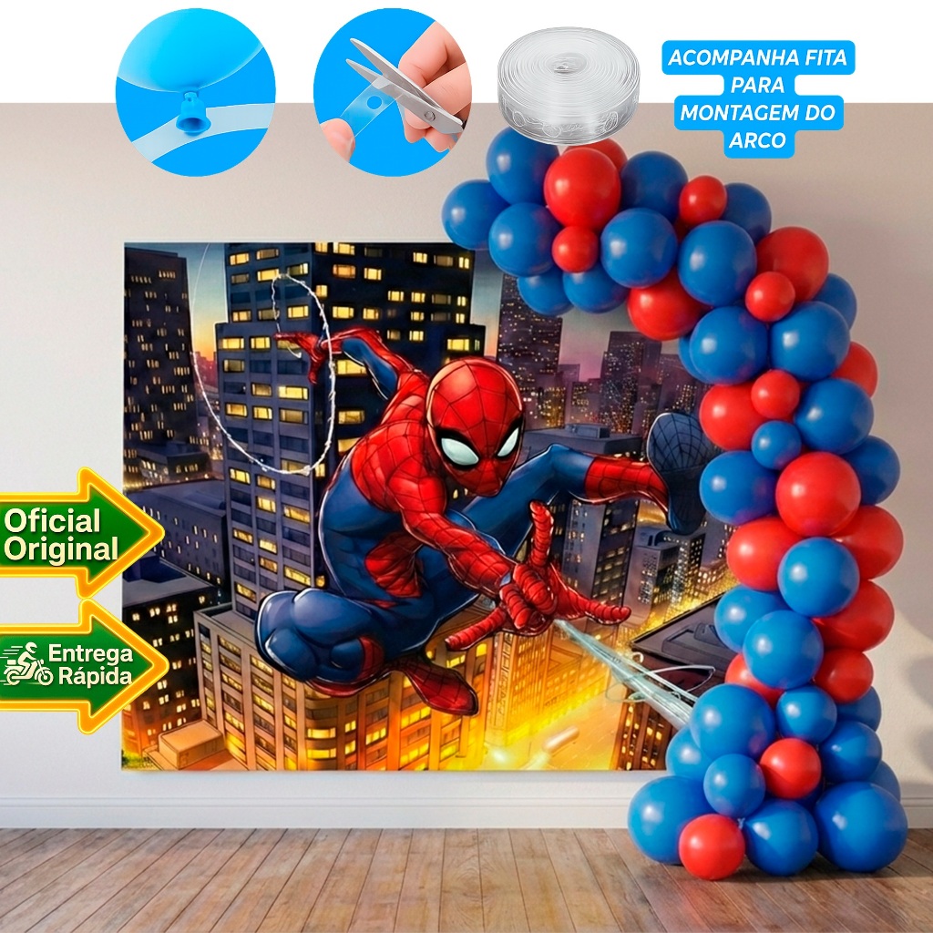 Kit festa Homem Aranha Decoração 100 Balões +Painel 1,40m GG em Oferta na Shopee