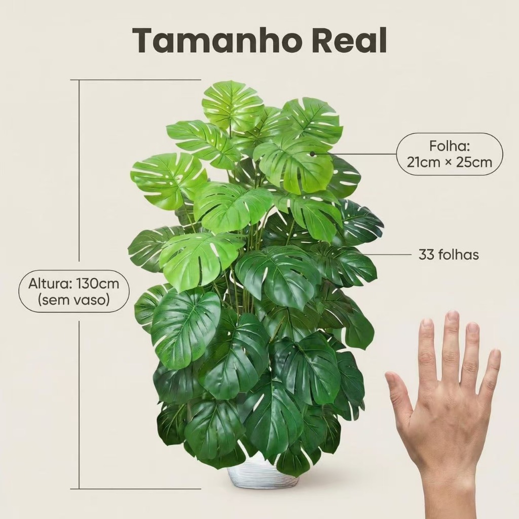 Planta artificial grande 130cm 36 folhas costela de adao decoracao sala sem vaso