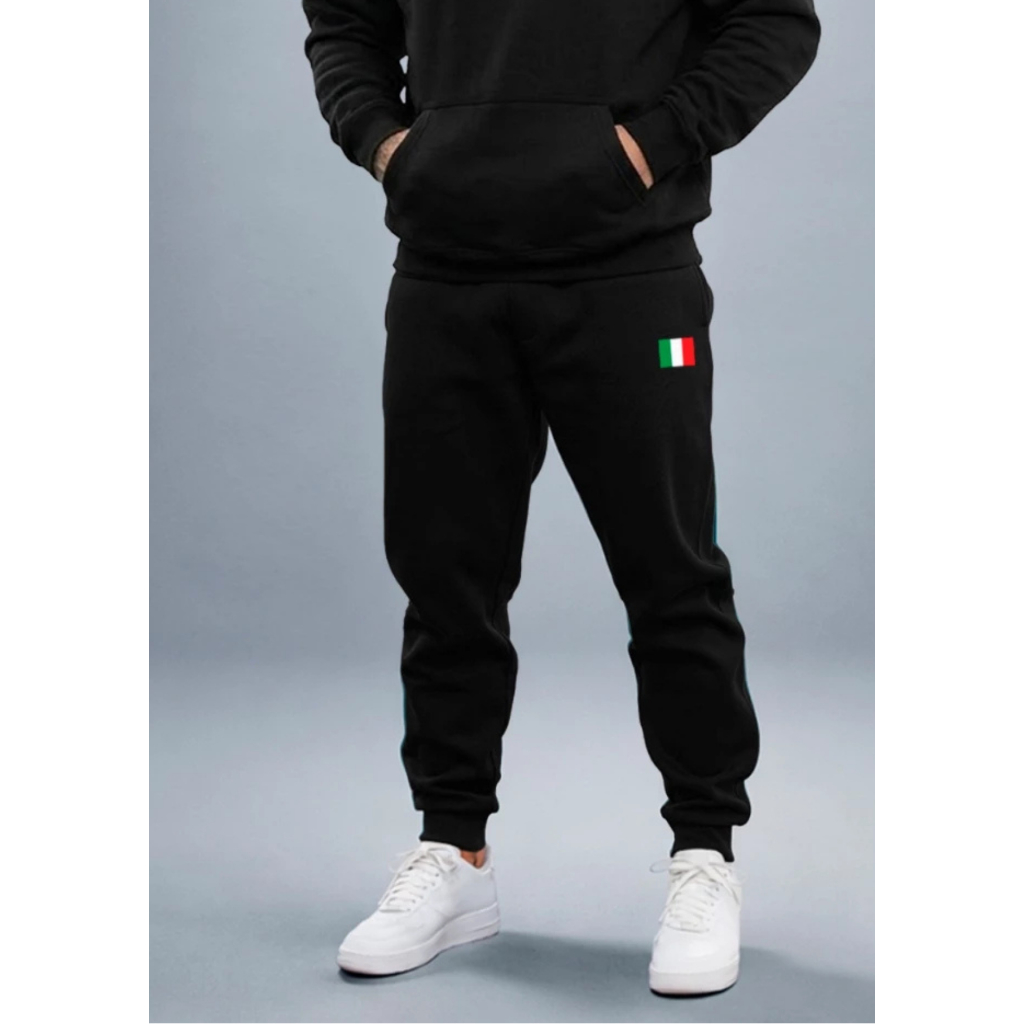Calça Moletom Unissex Flanelado 100% Algodão Premium Bandeira Itália Milano Macio Confortável Masculino Feminino Jogger