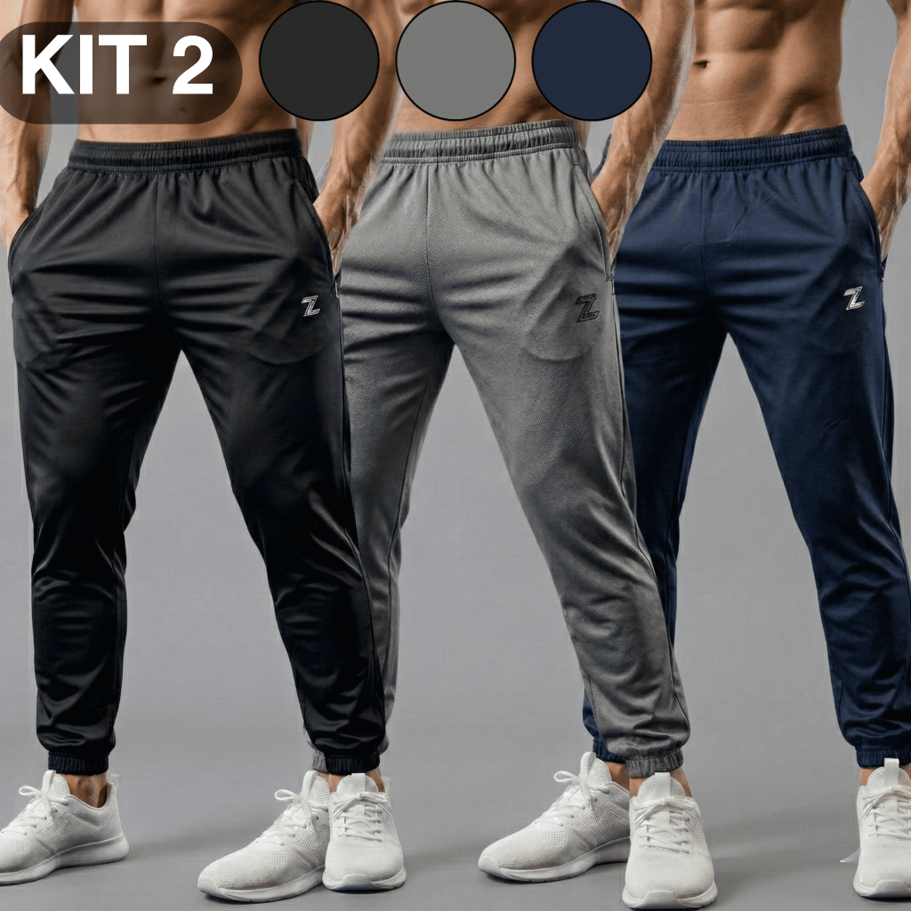 Kit 2 Calças Jogger Masculina Dry Fit academia Tactel com Elastano Bolso Shorts Academia alta qualidade Treino Esportiva