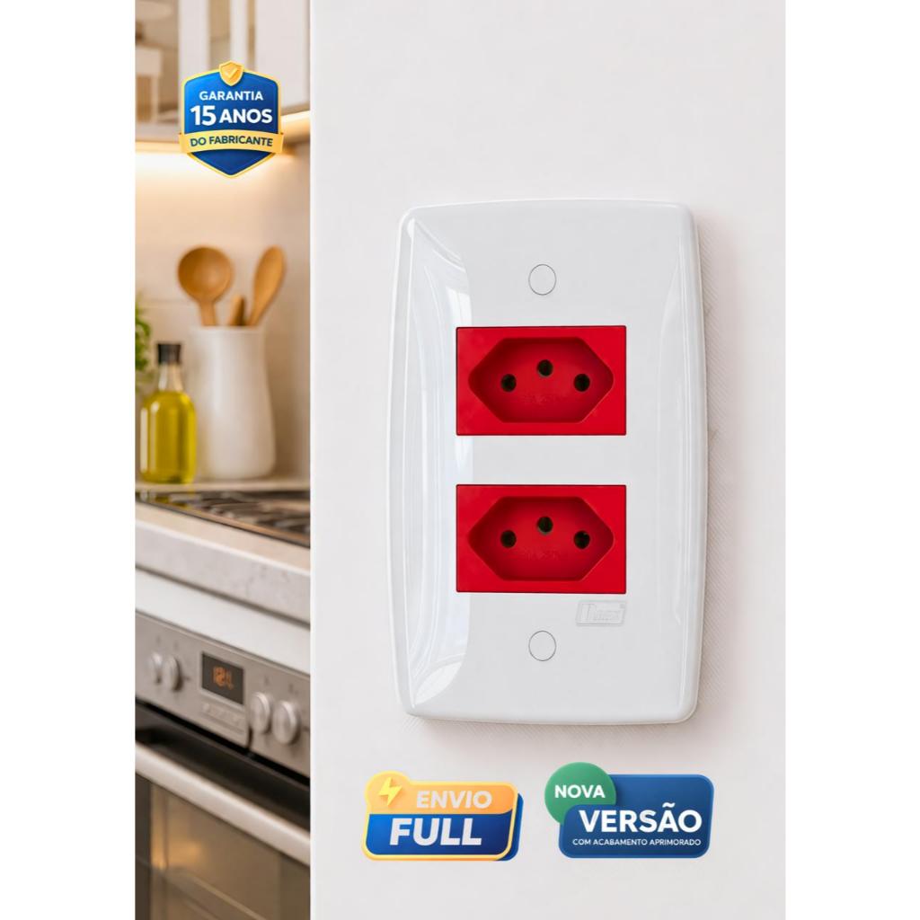 Tomada 20A dupla Vermelha Blux Linha Finesse Branco 4x2 250V