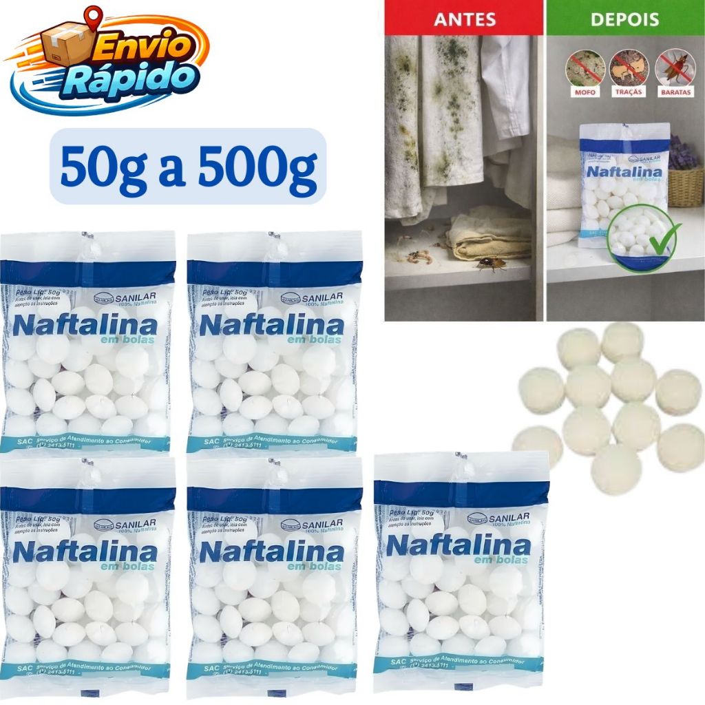 Naftalina Pura em Bolas Anti Insetos Baratas Traças Mofo Sanilar Proteção Para Ambientes 50g a 1kg