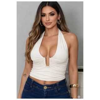 CROPPED femenino alça larga en suplex com amarraçao versatil confortavel