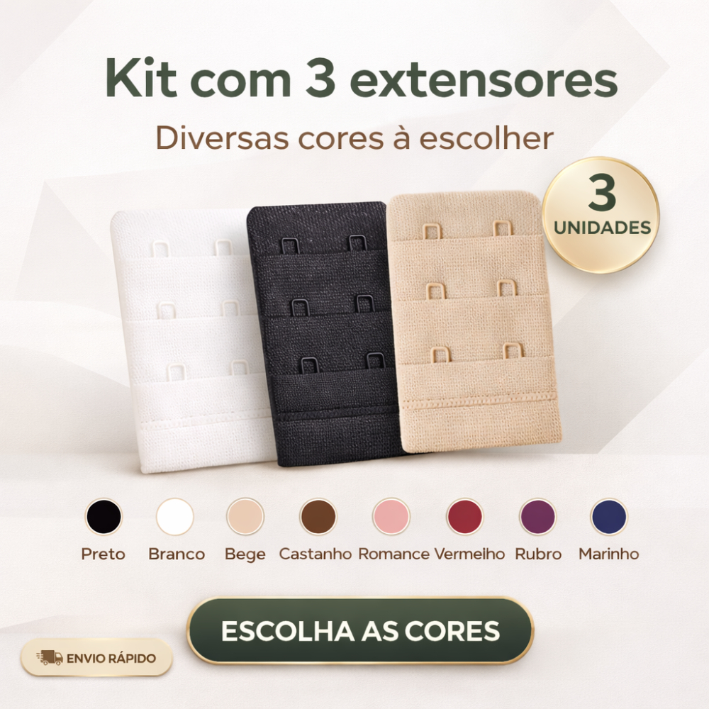 Kit com 03 extensor de sutiã prolongador de sutia colchete 3 regulagens extensor com dois ganchos