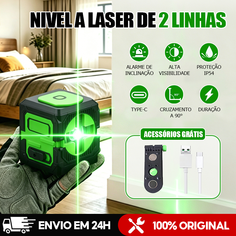 Nível A Laser Precisão 360° 2 Linhas Mini portátil , Inclui suporte de parede