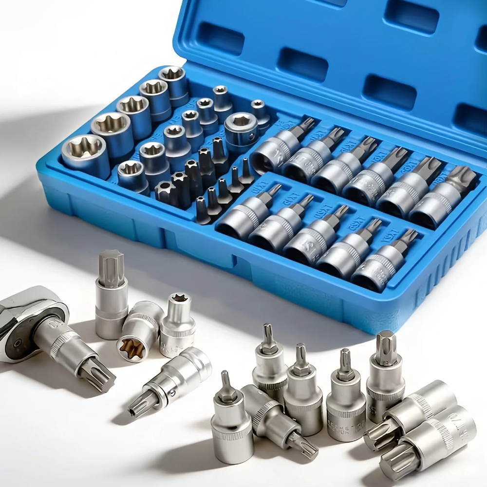 Kit 34 Peças Soquetes aço cromo vanádio Macho Femea 3/8 com Azul caixa Ferramenta Manual Segura para Perfuração em Oferta na Shopee